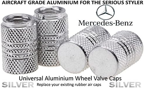 MERCEDES-BENZ Aluminium Wheel Valve Air Caps - SILVER - 190, 600, 200 Series, 300 Series, 400 Series, 500 Series, CL, Class A, Class C, Class E, Class S, Class V, CLK, CLC, Coupe Sport, ML, SL, SLK, Vito, AMG, SLR, Class B, Class R, ALL MERCEDES