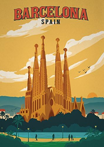 Vintage Travel Spain Barcelona Upto A3. Available Framed.