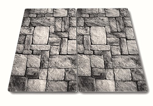 2 x Glas Herdabdeckplatte Herdabdeckung Schneidebrett Abdeckplatte Ceranfeld Design Steine Stone Mauer