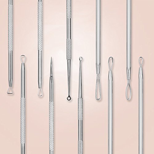 Auxent Mitesserentferner Nagelhautschieber Komedonenquetscher Set aus Edelstahl in 5 Stücke, Rostfrei, Silber - 2