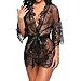 Produktbild Jhion Womens Lace Lingerie Babydoll Kimono Robe Mesh Nachthemd Nachtwsche Chemise Sexy Unterwsche Large Black