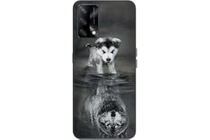 DiaryTown für Oppo A74 4G / Oppo F19 Hülle Liquid Silikon Stoßfest Schwarz Cover mit Tier Muster Handyhülle Oppo A74 4G Schutzhülle Ultra Dünn Weich TPU Anti Scratch Motiv Case - Hund & Wolf