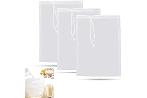 JEUFUN 3pcs Reusable Micron Fine Mesh Filter Bags,Drawstring Cold Brew Coffee Cheese Cloths Strainer Bags,Fine Mesh Nylon Straining Bag, Washable Strainer Bag for Juice,Wine,Homebrew,Brewing,Hop(200 mesh)