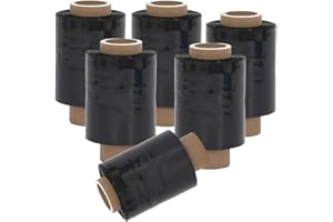 YIJIA | Mini Film Transparente o Negro elástico para embalar de 260 g x 100 mm, Film para embalar industrial, Enbalaje para mudanzas,Rollo Manual de Film (Mini Film Negro, 6 Rollo)