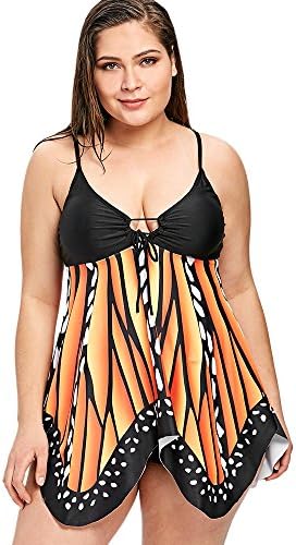 YTJH 2018 Sexy Doona Tankini Set Summer Sea Bikini Push up Padded Print Butterfly Swimsuit Inner Girl Plus Size Black