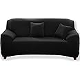 Teynewer 1-Piece Fit Stretch Sofa Cover, Sofa Slipcover Elastic Fabric Minimalism Style Chair Loveseat Couch Settee Sofa Covers Universal Fitted Furniture Cover Protector (2 Seater, Black)