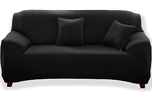 Teynewer 1-Piece Fit Stretch Sofa Cover, Sofa Slipcover Elastic Fabric Minimalism Style Chair Loveseat Couch Settee Sofa Covers Universal Fitted Furniture Cover Protector (2 Seater, Black)