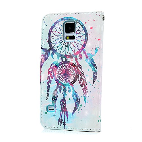 Badalink Case für Samsung Galaxy S5 9600 I9600 PU Leder (TPU innere Schicht) Tasche Flipcase Gemalt Schutzhülle mit Kreditkarteninhaber Kippständer Magnet-Schloss Handyhülle Dual-Traumfänger - 5