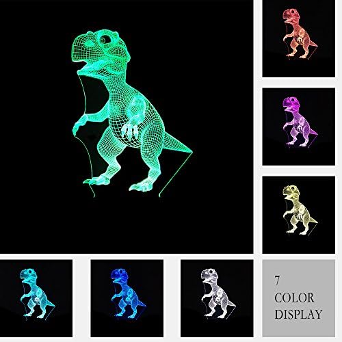 3D Optical Illusion Desk Lamp 3D Glow LED Lamp 7 Color Flashing Art Sculpture Lights Bedroom Desk Table Night Light Awesome Gifts (dinosaur)