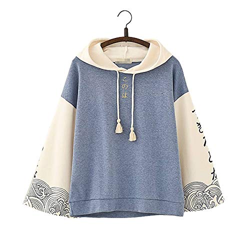 Vdual Único Moda Adolescente Niña Complicado japonés Texto Impresión Diseño Dos De Colores Borla Calentar Capucha Chaqueta