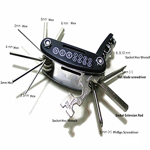 Qiorange Fahrradwerkzeug 16 Multi-Function Fahrrad Reparatur-Set Mini Falt Multitool Alu - 6