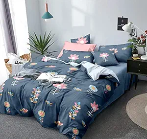 THE HOME STYLE Printed Polycotton bedsheet Double Bed with 2 Pillow Cover (Design 6)