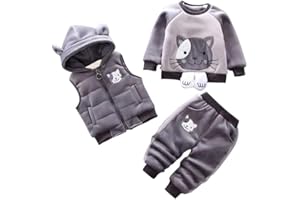 Odziezet Bambini Vestiti Caldi Bambini Tuta Gilet Senza Maniche Con Cappuccio Bambino Inverno Tre Pezzi Vestiti Bambino Manica Lunga Felpa Pantaloni Set Bambini Cartone Animato Orso Vestiti 0-4 Anni