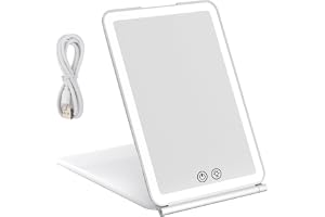 Sminkspegel med 72 LED-lampor, USB-uppladdningsbar upplyst bärbar sminkspegel, 3-färgsbelysning, justerbar, tunn kosmetisk spegel för skrivbord
