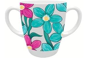 Rosa Lifestyle Two Handled Melamine Mug – Lightweight 126g, 400ml/14oz Capacity – Adult Drinking Mug, Drinking Cup, Sippy Cup for Adults (Teal Cerise Floral)