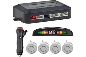 CUQI Bezprzewodowe wspomaganie parkowania, pomoc cofania z 4 czujnikami parkowania PDC z tyłu, ostrzeżenie o odległości, zestaw z bezprzewodowym wyświetlaczem LED do samochodu, SUV, vana, kampera i pickupa