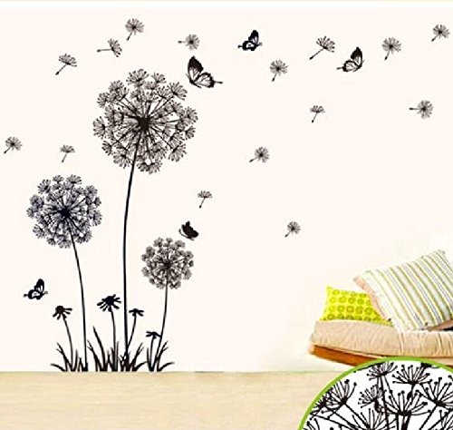 Zooarts Vinyl-Wandaufkleber, abnehmbar, Schwarz, Pusteblume, Schmetterling - 4