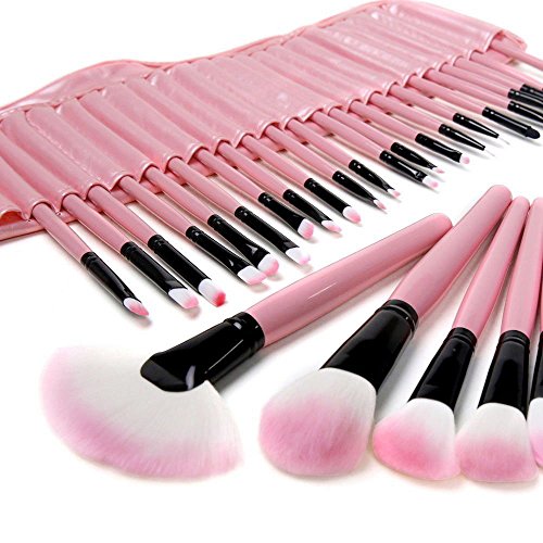 Eleacc® 32tlg Make UP Pinsel Pinselset Schminkpinsel Kosmetikpinsel Kosmetik Brush Kunstleder Etui Pink - 2