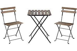LOLAhome Set Muebles de Balcón Completo | Mesa y 2 Sillas Plegables, de Madera y Acero Negro | Tratamiento Anticorrosión y Madera Sostenible | para Jardín, Terraza o Balcón | Sirio