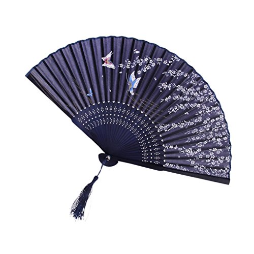 Gazechimp Seiden Schmetterling Sakura Faltbar Handfächer Klappfächer Fächer mit Taschen Beutel Blau - 4