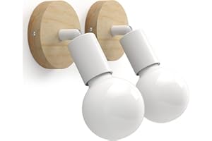 Martll Lámpara de Pared Vintage Aplique de Pared Madera E27 Retro Industria 180° Giratorio Iluminación de Pared Interior para Sala Dormitorio Pasillo (Paquete de 2 Blanco)