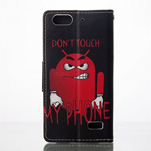 Nancen Huawei G Play Mini / Honor 4C (5 Zoll) Ledertasche / Handyhülle, Bookstyle Flip Case Folio Cover PU Leder Wallet Etui Handy Zubehör Lederhülle Schutzhülle – mit Standfunktion Magnetverschluss Brieftasche und Karten Slot [Rot roboter – Don’t touch my phone] - 3