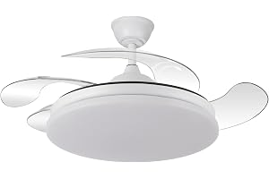 Yatek KALA LED Takfläkt Vit, infällbara transparenta blad, tyst DC-motor, fjärrkontroll, dimbart ljus 59 W, 6 980 lm, 6 hasti