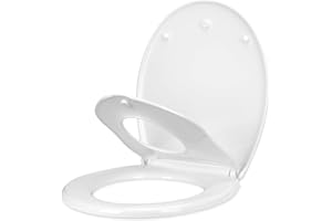 YOTOREE Toilet Lid with Child Seat, Toilet Seat with Soft-Close Mechanism, O Shape Plastic Toilet Lid with Adjustable Hinges, Quick Release Function for Easy Cleaning, White