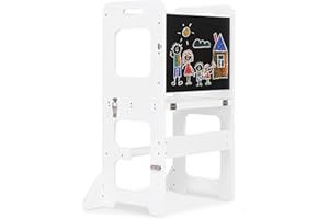 JOLIE VALLÉE TOYS & HOME Toddler Kitchen Tower, Wooden Step Stool for Kids Learning Standing Tower 3-in-1 Kitchen Stool Helper with Chalkboard Montessori and Waldorf Helper for Livingroom Playroom
