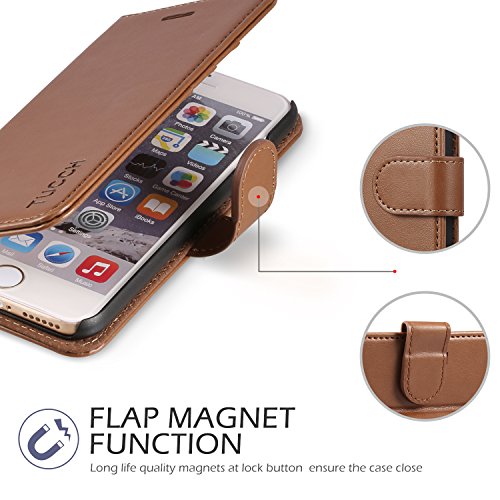 iPhone 6s Wallet Case, iPhone 6S Leather Case, TUCCH [Lifetime Warranty]Premium Folio Leather Wallet Case with [Kickstand] [Card Slots] [Magnetic Closure] Flip Noteook Cover Case for iPhone 6/6s-Brown