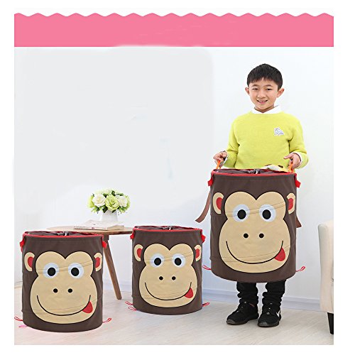 jansroad klappbar Kinder Baby Animal Cartoon Design Spielzeug Aufbewahrungskorb Wäschesammler Schmutzige Kleidung Korb zum Aufhängen Mülleimer, perfekt für Kindergärten Wäschekorb Zimmer Schränken Bett Zimmer Schlafräume, affe, L - 5