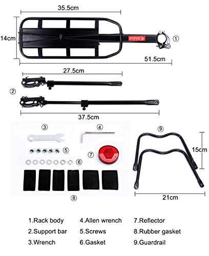 West Biking 3 Schnellspanner Fahrrad gepäckträger max Belastung 50kg mit Reflektor einstellbar Alu Schwarz, weiß - 2