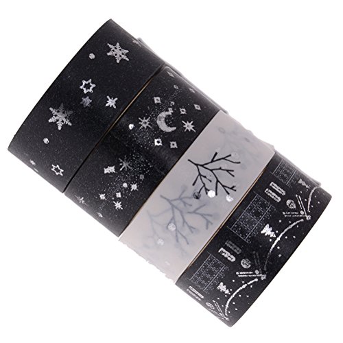 WANTING 4 Pack 3/5" x 5.5 Yards Silver Tone Washi Tape Candy Masking Decorative Tapes for DIY Arts Crafts Scrapbooking