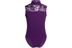 iiniim Maillot de Danza Gimnasia Ballet Clásico Encaje Flor sin Mangas Body Cuello Perkins Mono Leotardo Danza Baile Ropa Deportivo Vintage Lace Básico
