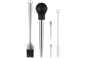 Kaycrown Stainless Steel Turkey Baster with BBQ/Grill Basting Brush, Commercial Grade Quality Rubber Bulb Including 2 Flavor Needles and Cleaning Brush for Easy Clean Up