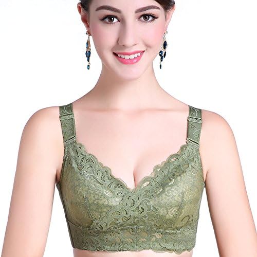 ZHUDJ No Steel Ring, A Large Number Of Thin Vertical Ventilation, Large Wall Graphics Small Scale Chest Comfortable Full Cup Bra Green 75G