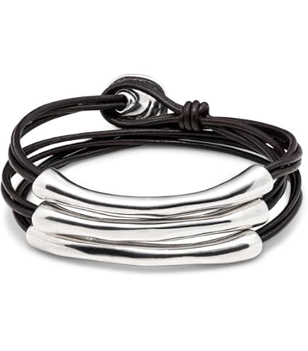 UNO de 50 | Bracciale rigido da donna | Cuoio e placcato in argento sterling | Cristallo sfaccettato verde | Taglia M | Gioiello artigianale | Made in Italy