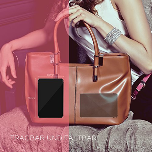 GHB Faltbar Kosmetikspiegel mit 8 LED Beleuchtung Doppelseitiger Schminkspiegel mit 1 und 2-facher Vergrößung Schwarz - 7