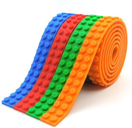 Yotoys 4 Rolls Building Blocks Tape Compatible With Lego Block Construction Self-Adhesive Tape Easy Cut Gift Box (Red Green Blue Orange)