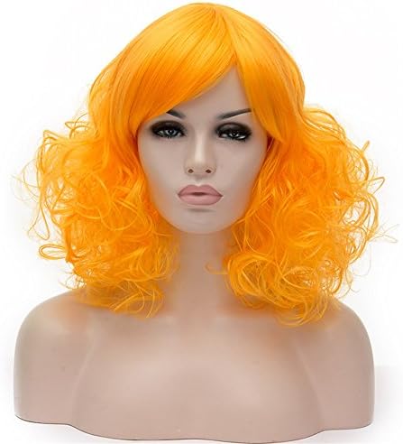 WPQES Women's Short Curly Wig 16 inchs, Halloween Wig,Shoulder Length Costume Party Wig (Egg Yolk)
