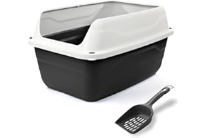 PATAM lettiera aperta per gatti con bordi alti e paletta omaggio, 56 cm x 40 cm x 30 cm Made in Italy – Attila Grigio