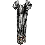 Indiatrendzs Women Summer Nightgown Cotton Beautiful Button Neck Loose Fit Housedress Nighty (Black Green)