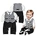 Wawoo®2pcs Gentleman Style Baby Boys Wedding Tuxedo Waistcoat Design Outfit Suit Clothing Cotton Short Sleeve Shirt with Unsplit Waistcoat and Pants Children's Summer Clothes