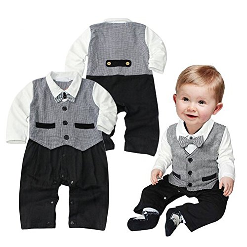 Wawoo®2pcs Gentleman Style Baby Boys Wedding Tuxedo Waistcoat Design Outfit Suit Clothing Cotton Short Sleeve Shirt with Unsplit Waistcoat and Pants Children's Summer Clothes