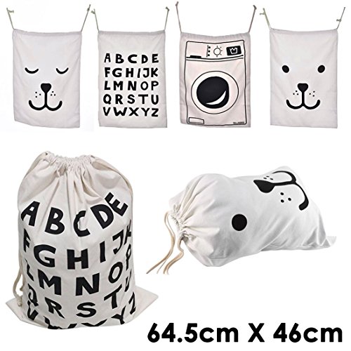 JJOnlineStore -【Letters Canvas Storage Bag, Cute Laundry Storage Bag, Lightweight Hanging Storage Bag, Perfect Toy Storage Bag, Multi-Purpose Washable Storage Bag (64.5 x 46 cm)