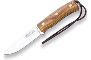 Joker Cuchillo Deportivo de Caza Bushcrafter CO120, Funda Piel marrón, Hoja de 10,5 cms, Mango de Olivo, Herramienta de Pesca, Caza, Camping y Senderismo