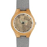 Personalisierte Männer graviert Bambus Foto Uhr grau Lederband Quarzwerk Geschenk für Vater Freund