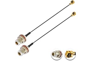 Vecys 2PCS U.F.L.1 do N Typu żeński Kabel Koncentryczny o Niskiej Stratności 8"/20CM U.F.L.1 1.13mm Mini-koncentryczny Kabel Pigtailowy do Routerów Bezprzewodowych Mini Karty Sieciowe PCIE PCI