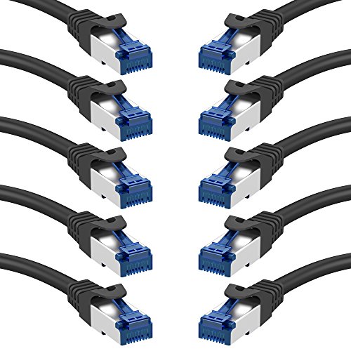 KabelDirekt 0,25m x10 Cat6 Ethernet Gigabit LAN Netzwerkkabel (RJ45), STP (Foliengeschirmt), abwärtskompatibel (Cat5, Cat5e), schwarz – PRO Series