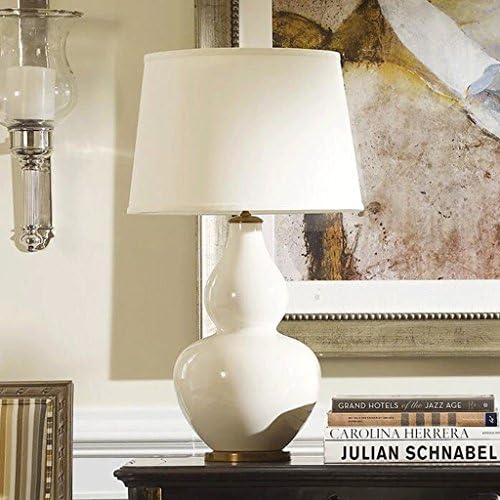 DENGJU Warm Bedroom Bedside Table Lamp Creative Living Room Large White Ceramic Gourd Desk Lamp